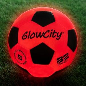 GlowCity Glow in The Dark Soccer Ball | Light Up Indoor/Outdoor Soccer Ball with 2 LED Lights | Pre-Installed Batteries | Fun Gift for Teens