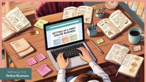 A beginner setting up their first online business using tools