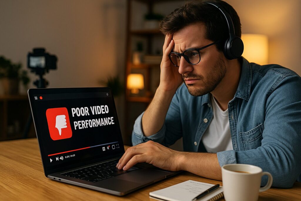 A young female YouTuber filming with a smartphone and external mic, working on a video setup in a bright, minimalist home office