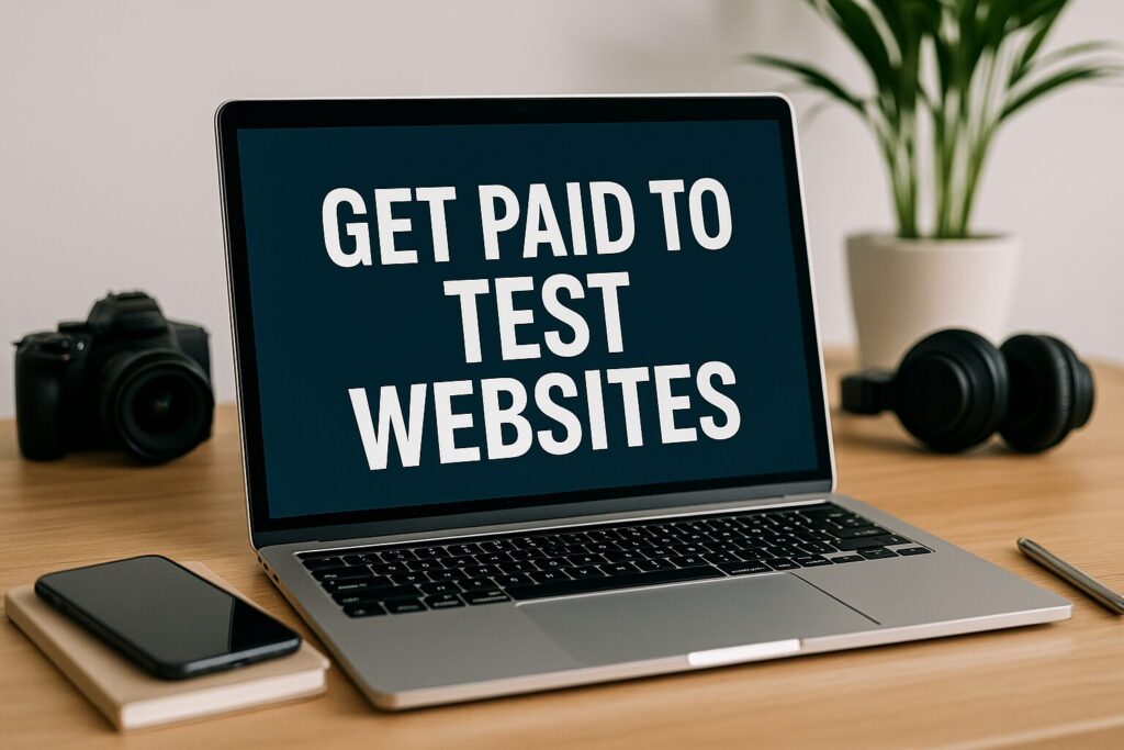 A high-resolution image showing a laptop and tablet setup used for website user testing in a minimalist home office.