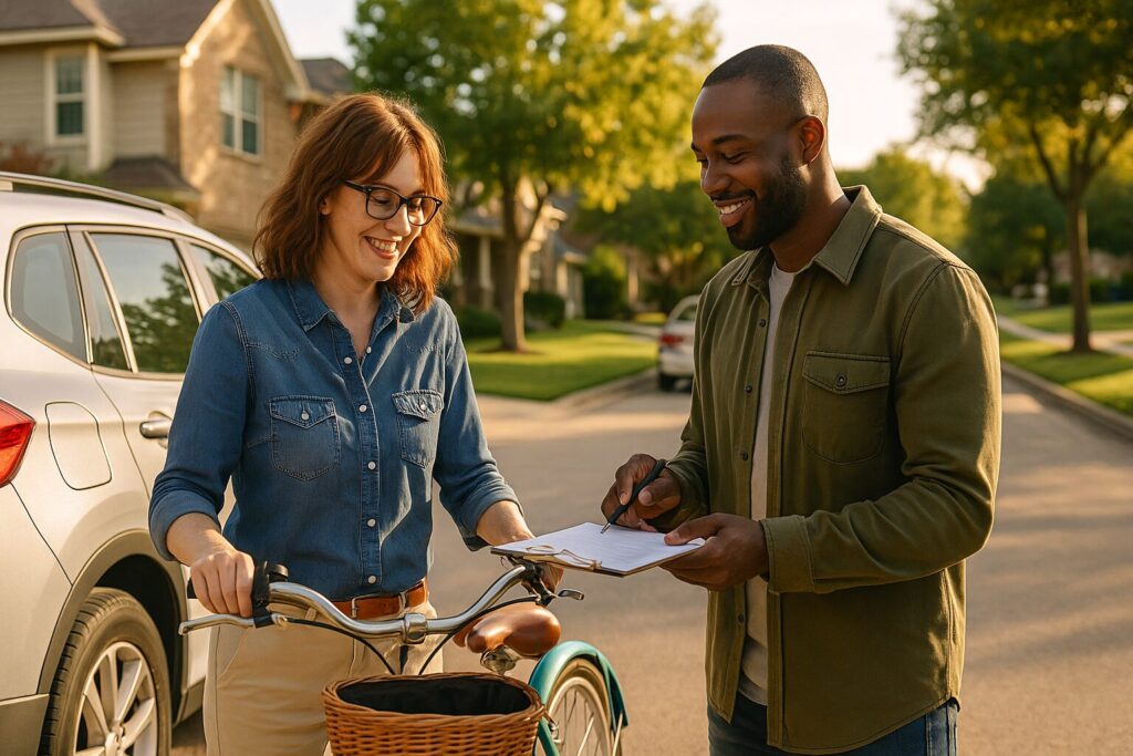 A Woman and a Man making a Rental agreement on a car