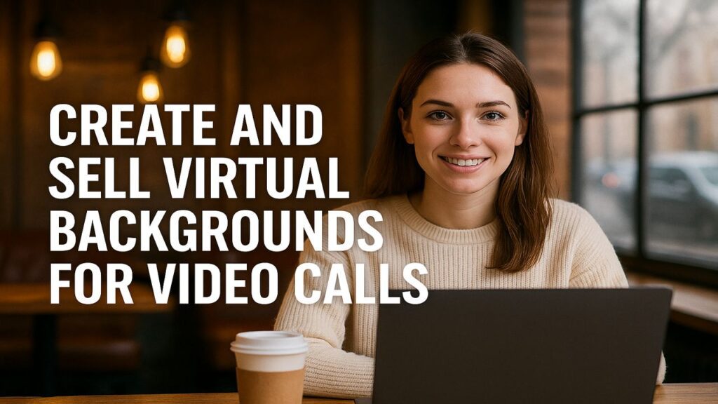 Woman on a video call using a stylish café-style virtual background, representing professional and creative backdrops.