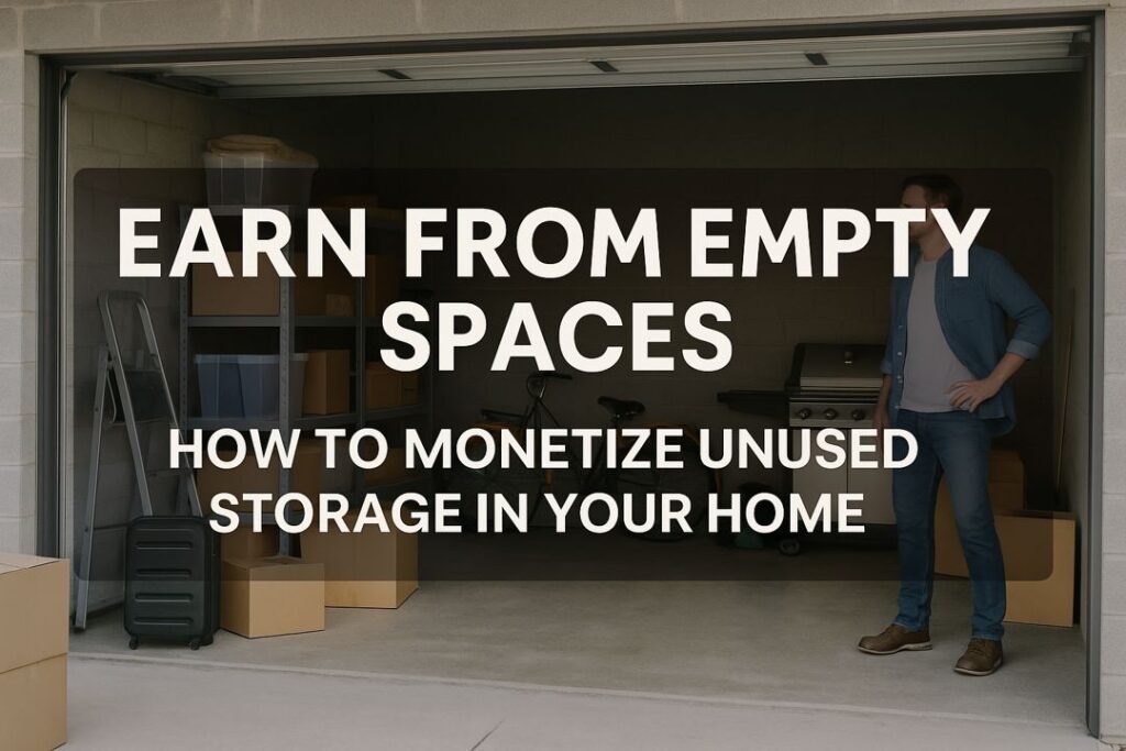 A man stands confidently in a clean, well-organized garage, illustrating how unused spaces can become profitable storage rentals.